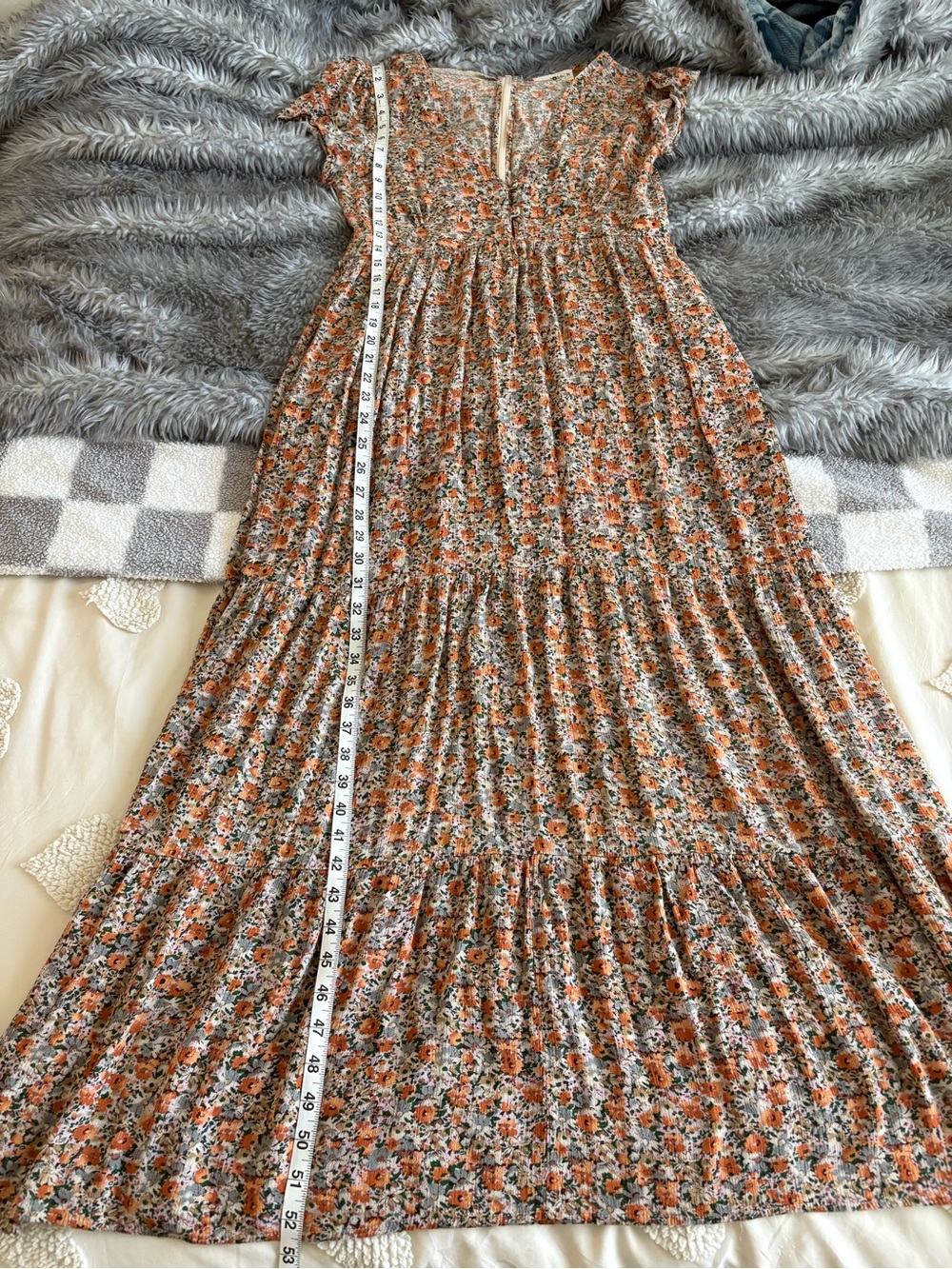 NATURAL LIFE Cottagecore Boho Orange Floral Tiered Maxi Dress Sz M - Picture 10 of 10
